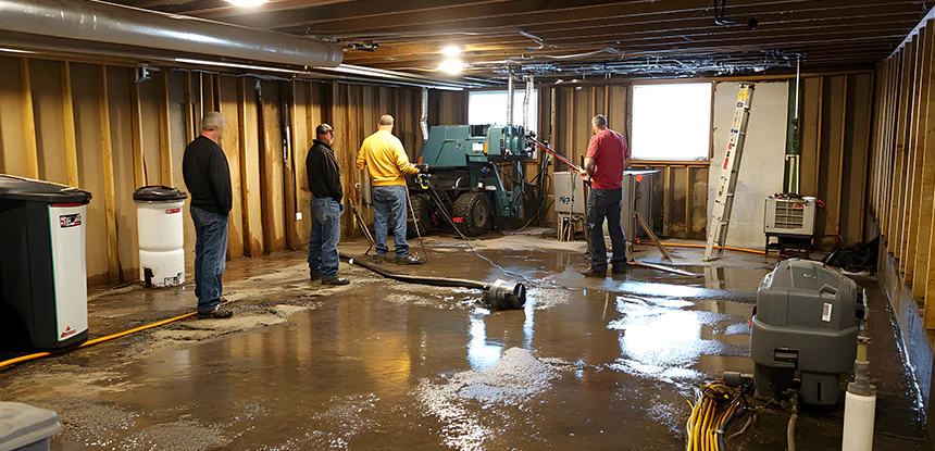 Cleaning Sewage From Basement Floor in Esom Hill